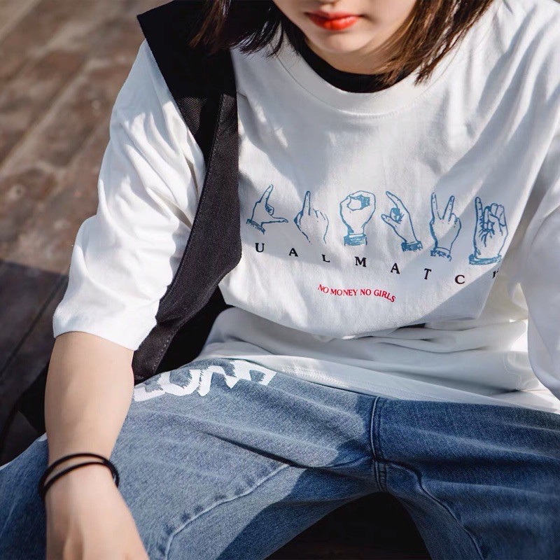 [ Có Ảnh Thật ] Áo thun unisex tay lỡ form rộng - phông no money no girl ( nữ )